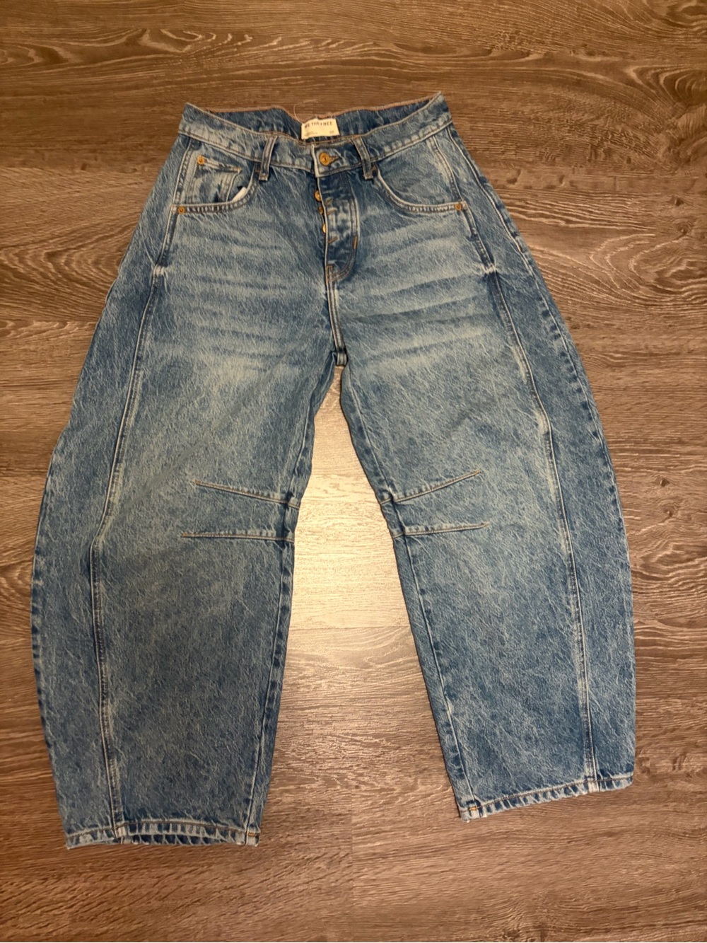 Free People Barrel Leg Light Blue Wash